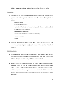 Child Arrangements Order and Residence Order Allowance Policy