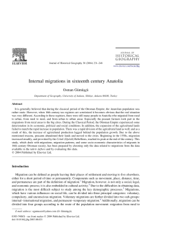 Internal migrations in sixteenth century Anatolia