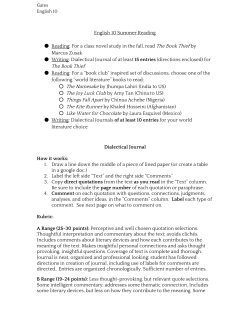 English 10 Summer Reading Reading : For a class novel study in