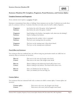 Complete, Fragment, Fused Sentence, and Comma Splice