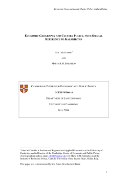 Economic Geography and Cluster Policy in Kazakhstan ECONOMIC