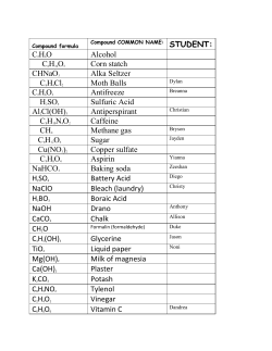 C2H6O Alcohol Corn statch CHNaO3 Alka Seltzer
