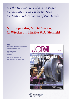 On the Development of a Zinc Vapor Condensation Process for the