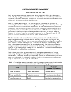 Critical Parameter Management