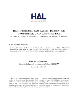 high pressure n2o laser : discharge properties, gain and spectra