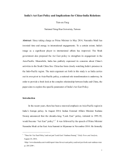 India`s Act East Policy and Implications for China