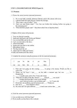UNIT 1. ENGLISH PARTS OF SPEECH (part 1). 1.1. Pronoun. 1