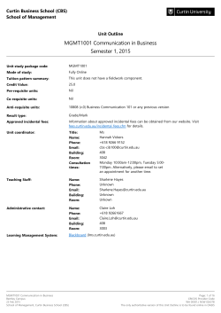 Page 1 Unit study package code: MGMT1001 Mode of study: Fully