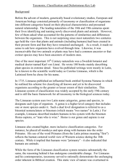 Taxonomy, Classification and Dichotomous Key Lab - sir