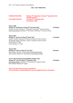 2016 &ndash; 2017 TERM DATES INTRODUCTION WEEK: Monday 19th