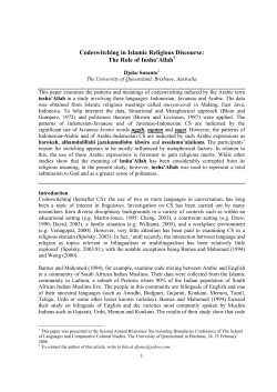 Codeswitching in Islamic Religious Discourse: The Role of Insha`Allah