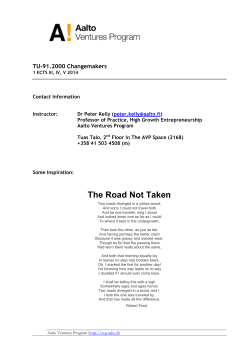 The Road Not Taken - Aalto Ventures Program