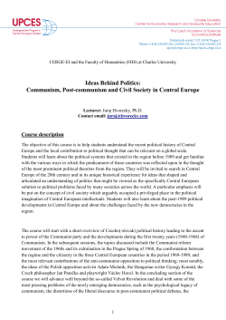 Ideas Behind Politics: Communism, Post - upces - Cerge-Ei