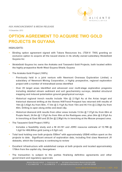 option agreement to acquire two gold projects in guyana