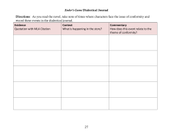 Ender`s Game Dialectical Journal Directions: As you read the novel