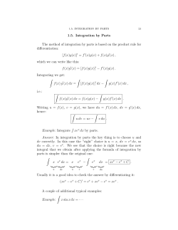 1.5. Integration by Parts The method of integration by parts is based