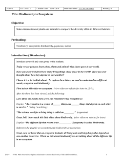 Title: Biodiversity in Ecosystems Objective: Preloading: Introduction