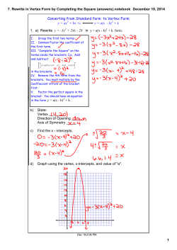 7. Rewrite in Vertex Form by Completing the Square (answers