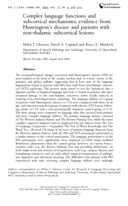 Complex language functions and subcortical mechanisms: Evidence