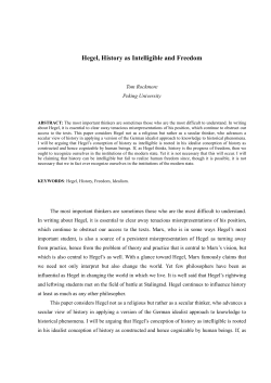Hegel, History as Intelligible and Freedom