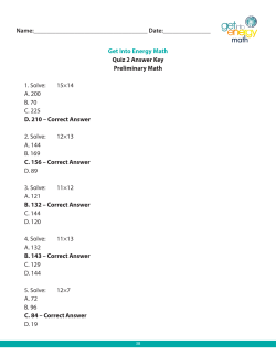 Get Into Energy Math Quiz 2 Answer Key Preliminary Math 1. Solve