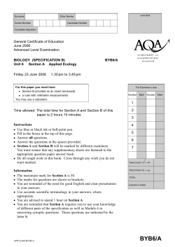 A-level Biology B Question paper Unit 6/A - Applied Ecology