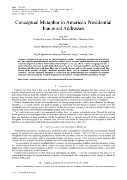 Conceptual Metaphor in American Presidential Inaugural Addresses
