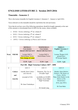 ENGLISH LITERATURE 2: Session 2015-2016 Timetable