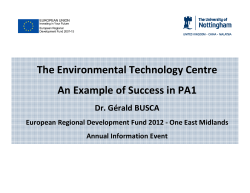 The Environmental Technology Centre An Example of Success in PA1
