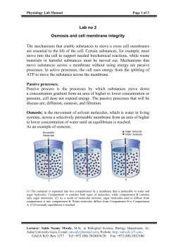Lab no 2 Osmosis and cell membrane integrity The mechanisms that
