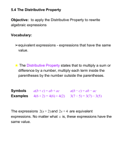 5.4 The Distributive Property Objective:​ааto apply the Distributive