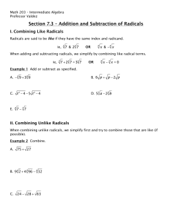 Section 7.3 &ndash; Addition and Subtraction of Radicals