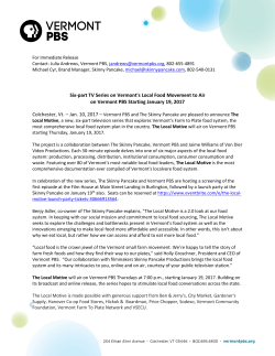 Six-part TV Series on Vermont`s Local Food Movement to Air on