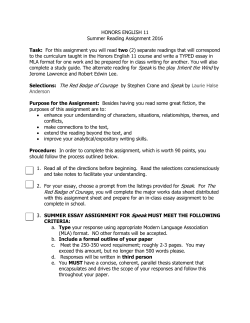 HONORS ENGLISH 11 Summer Reading Assignment 2016 Task