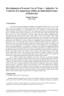 Development of Learner Use of `Estar + Adjective` in Contexts of
