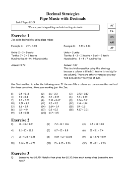 Decimal Strategies Pipe Music with Decimals Exercise 1 Exercise 2