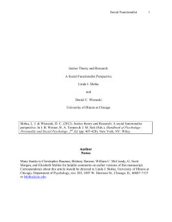 Social Functionalist 1 Justice Theory and Research: A
