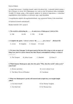 Kedves Di&aacute;kok, Az angol h&aacute;ziverseny I. fordul&oacute;ja lez&aacute;rult, indul a