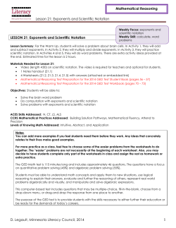 Lesson 21: Exponents and Scientific Notation D. Legault, Minnesota