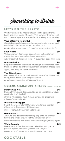 Drinks Menu - The Greens North Sydney