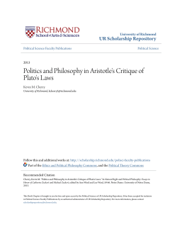 Politics and Philosophy in Aristotle`s Critique of Plato`s Laws