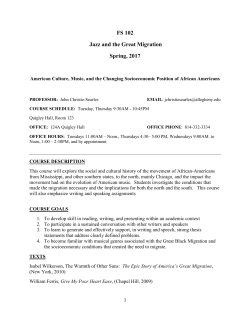 FS 102 Jazz and the Great Migration Spring, 2017