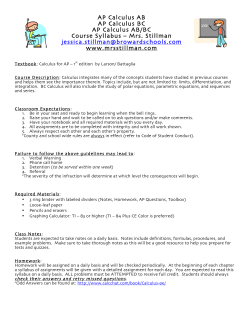 Class Syllabus - Calculus - MRS. STILLMAN`S CLASS Cypress Bay