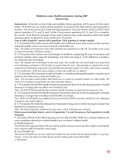 Midterm exam, Health economics, Spring 2007 Answer key