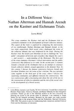 In a Different Voice: Nathan Alterman and Hannah Arendt on the