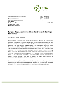 European Biogas Association`s statement on CN classification for