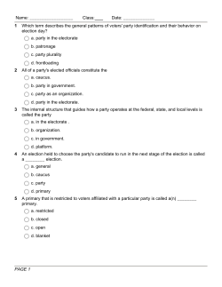 1 Which term describes the general patterns of voters` party
