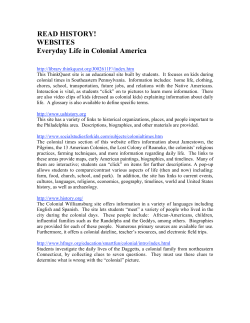 READ HISTORY! WEBSITES Everyday Life in Colonial America