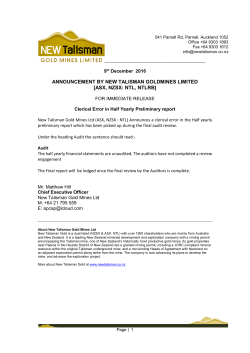 ANNOUNCEMENT BY NEW TALISMAN