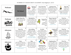 Park Highland Summer Calendar 2016